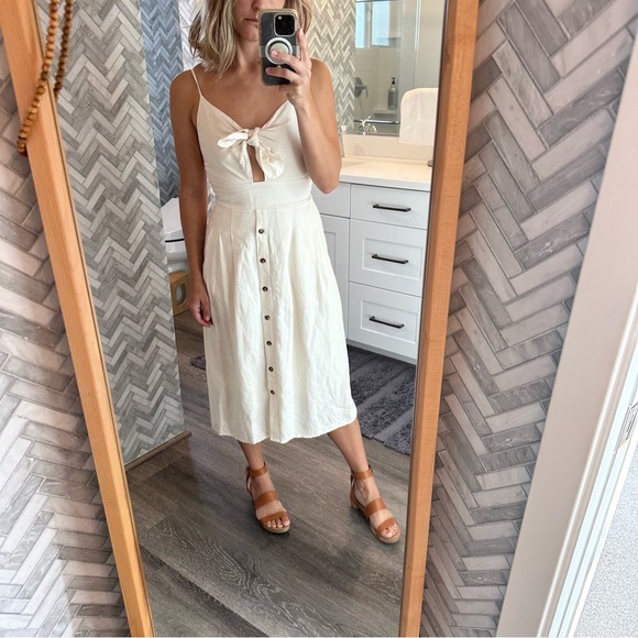 Express Tie Front Linen MIDI Dress XXS - Picture 1 of 7